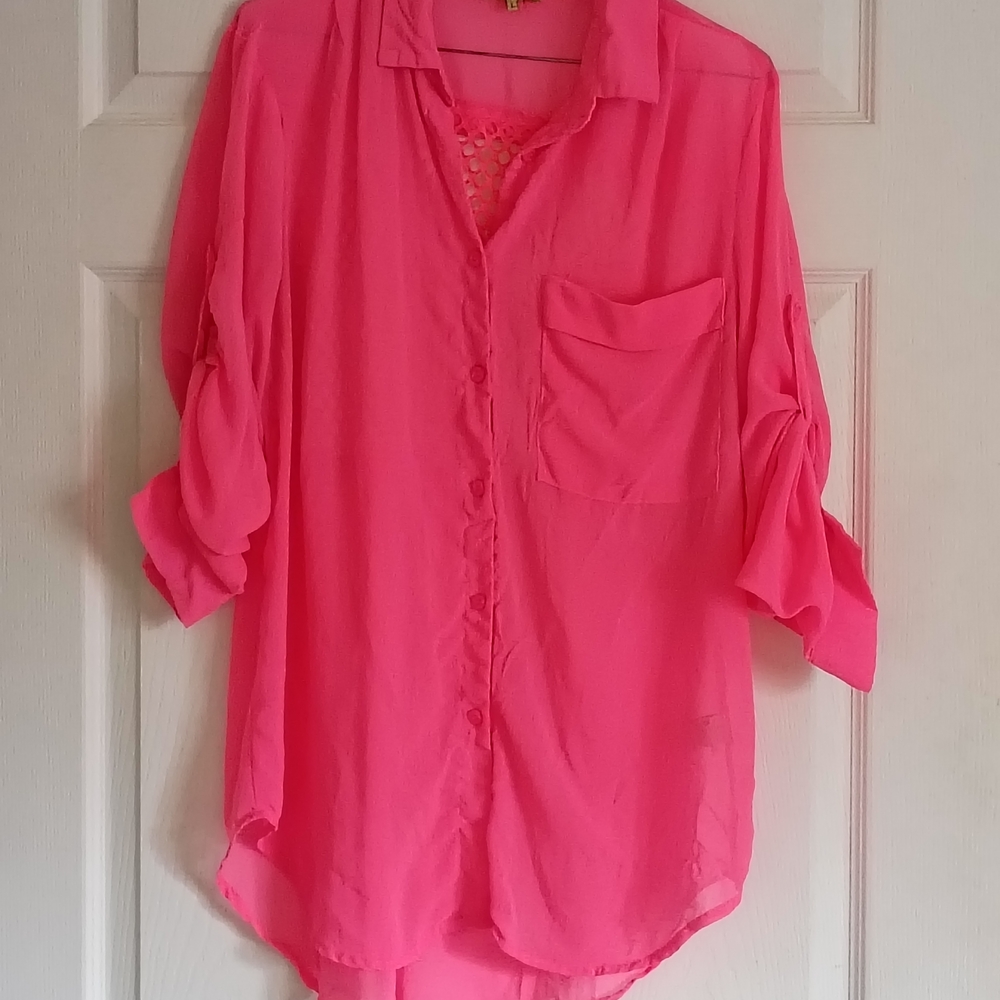 Cecico Vibrant Pink Button-Down Shirt
